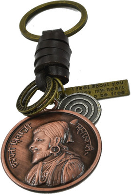 faynci Jay Shivaji Maharaj Copper Metal/Leather Key chain for Good luck/Gifting Family member and Friends Key Chain
