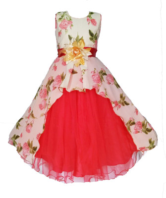 My Lil Princess Indi Girls Maxi/Full Length Party Dress(Red, Sleeveless)