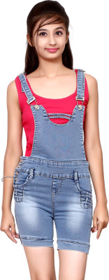ORIEX Dungaree For Girls Solid Denim(Light Blue, Pack of 1)