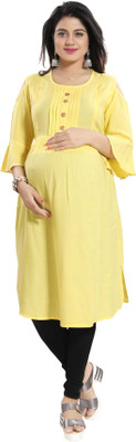 mamma's maternity Women Solid Straight Kurta(Yellow)