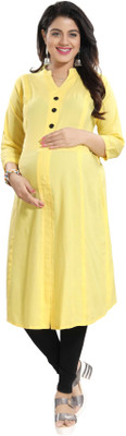 mamma's maternity Women Solid Straight Kurta(Yellow)