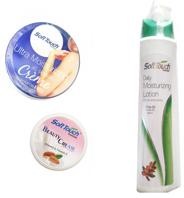 

Soft Touch Ultra Moisturizing Creme-Essential Oil and Vitamin E & Beauty Cream-Almond & Vitamin E & Daily Moisturizing Lotion-Olive Oil Enriched With Vitamin E.(500 ml)