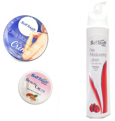 

Soft Touch Ultra Moisturizing Creme-Essential Oil and Vitamin E & Beauty Cream-Almond & Vitamin E & Daily Moisturizing Lotion-Strawberry Enriched With Vitamin E.(500 ml)