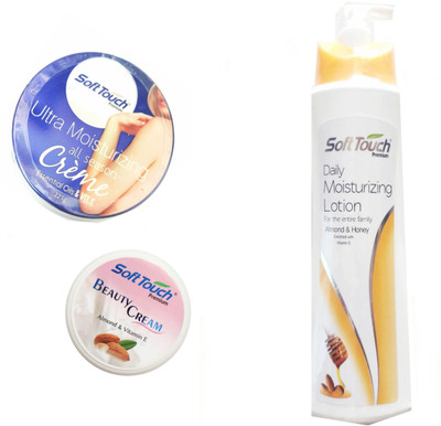 

Soft Touch Ultra Moisturizing Creme-Essential Oil and Vitamin E & Beauty Cream-Almond & Vitamin E & Daily Moisturizing Lotion-Almond and Honey Enriched With Vitamin E.(500 ml)