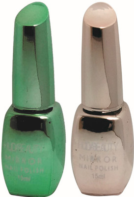 

Huda Beauty MIRROR EFFECT NAIL PAINT GOLDEN, GREEN(Pack of 2)