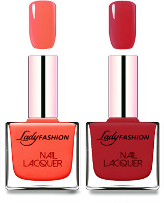 

Lady Fashion Cube Shaped Made In India Nail Polish Light Orange, Dark Red(Pack of 2)