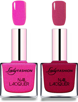 

Lady Fashion Cube Shaped Made In India Nail Polish Mettalic pink, Maroon(Pack of 2)