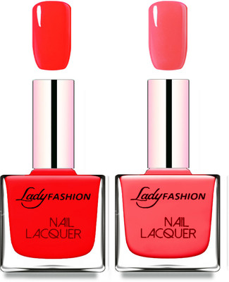 Lady Fashion Cube Shaped Made In India Nail Polish Juicy Red, Baby Pink(Pack of 2)