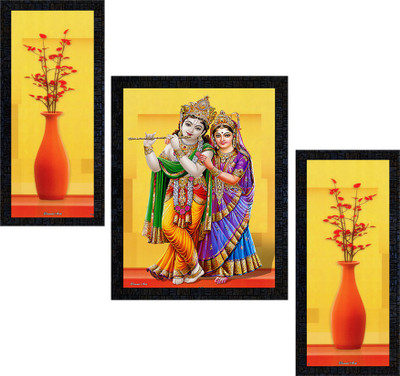 Poster N Frames Set Of 3 Radha Krishna Digital Reprint 14 inch x 22 inch Painting(With Frame, Pack of 3)
