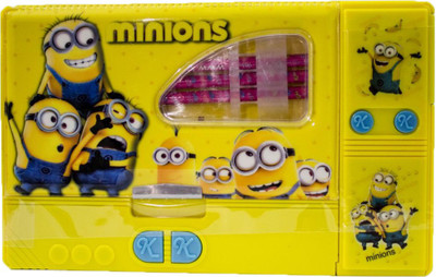 

Shopkooky Minion Cartoon Character Printed Jumbo Button Designer Plastic Pencil Box with Accessories Birthday gift Art Plastic Pencil Box(Set of 1, Yellow)
