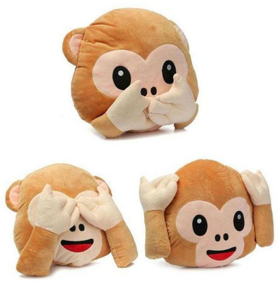 

Frantic Premium Quality Monkey Speak No, Hear No, See No Soft Cushions with 35 Cm Pack of 3 - 35 cm(Brown)