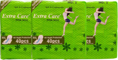 

Extra Care Womens/Girls XXL Sanitary Pads (Napkins) with Wings- Pack of 120 (40+40+40) (XXL, Pink Maxi) Sanitary Pad(Pack of 120)