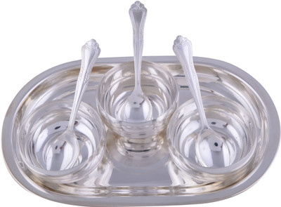 

Shreeng Silver Plated Manchurian Bowl Set With oval Tray 7 Pcs. ( 17cmx26cmx4cm) Stainless Steel Decorative Platter(Silver, Pack of 7)