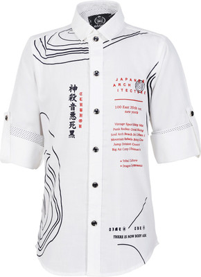 MashUp Boys Printed Casual White Shirt