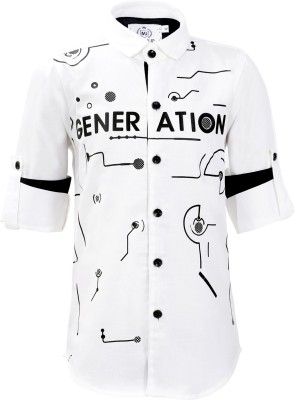 MashUp Boys Printed Casual White Shirt