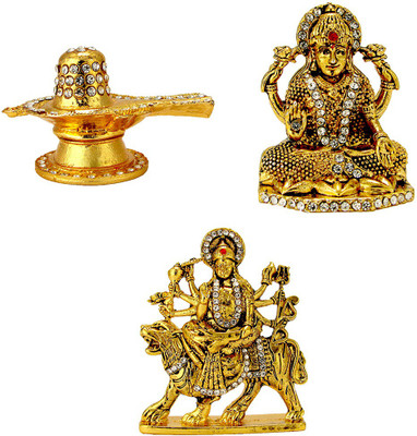 Le Lord Shiva Golden Jyotirling-Shivling Electroplated Idol, Mata Lakshmi (Maa Laxmi) Antique Finish Electroplated Idol & Mata Durga (Vaishno-Devi) Antique Finish Electroplated Idol Statue for Home Decor , Office and Car Dashboard Decorative Showpiece  -  8.5 cm(Brass, Gold)