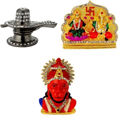 Le Lord Shiva Black Jyotirling-Shivling Electroplated Idol, Lakshmi-Ganesha (Laxmi Ganesh) On Lotus Flower Electroplated Idol & Lord Hanuman (Bajrang-Bali) Face Electroplated Idol Statue for Home Decor , Office and Car Dashboard Decorative Showpiece  -  8.5 cm(Metal, Gold)