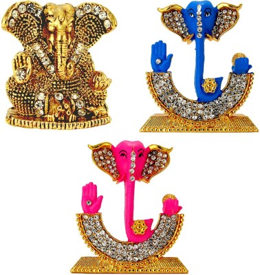 Le Lord Ganesh Antique Finish Electroplated Idol, Lord Ganesha Face Electroplated Idol & Lord Ganesha Face Electroplated Idol Statue for Home Decor , Office and Car Dashboard Decorative Showpiece  -  9.2 cm(Metal, Gold, Blue, Pink)