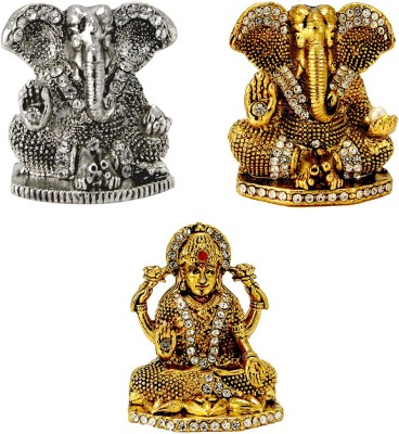 Le Lord Ganesh Antique Finish Electroplated Idol, Lord Ganesh Antique Finish Electroplated Idol & Mata Lakshmi (Maa Laxmi) Antique Finish Electroplated Idol Statue for Home Decor , Office and Car Dashboard Decorative Showpiece  -  10 cm(Brass, Multicolor)