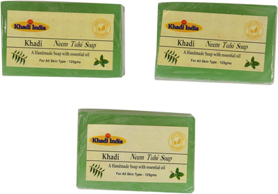 

Khadi India Handmade Herbal Soap with Essential Oil Neem Tulsi 125gm Pack of 3 Neem Tulsi(375 g, Pack of 3)