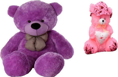 

Samayra Toys Combo Offer Large Cute Purple Teddy Bear 4 Feet & Pink Teddy Bear with Cap i love you heart 40 Cm - 120 cm(Purple, Pink), Pink;purple