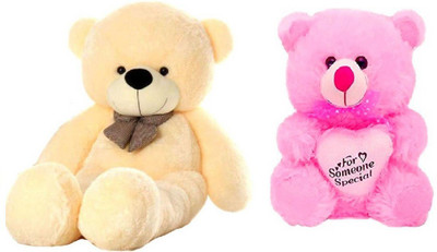

Samayra Toys Combo Offer Large Cute Cream Teddy Bear 4 Feet & Pink Teddy Bear with I Love you heart 40 cm - 120 cm(Cream, Pink)