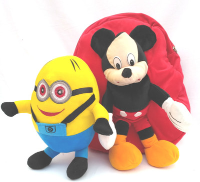 

customer delight Small Bag with with mickey mouse soft toy and Free minion - 36 inch(Red)