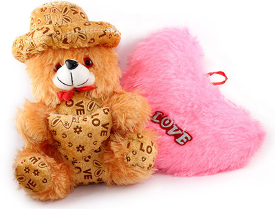 

Kala Studio Kala Studio_Combo Teddy Bear With Pink Heart Pillow - 32 cm(Red)