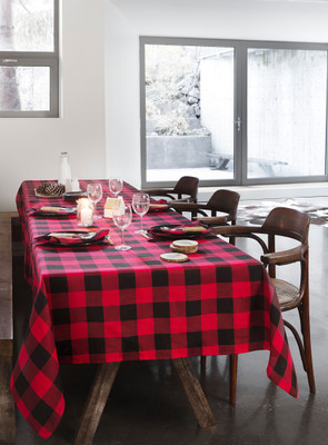 AIRWILL Checkered 8 Seater Table Cover(Red/Black, Cotton)