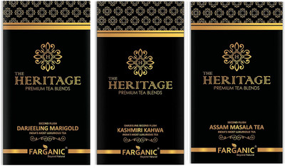 

FARGANIC Buy Pack Of Heritage-Darjeeling Marigold Green Tea & Kashmiri Kahwa Green Tea With Assam Masala Black Tea Marigold, Cardamom, Cinnamon, Saffron, Ginger, Black Pepper Green Tea Bags(40 Bags, Box)