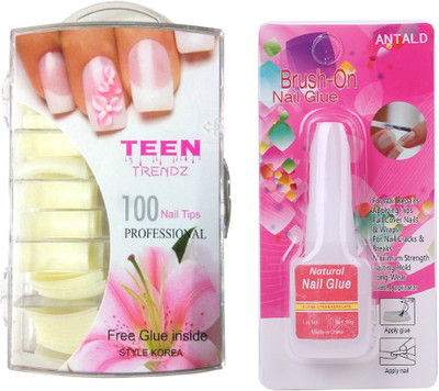 

Natural nail art Artificial fake shining 100 acrylic nails extension nail tips with glue yellowish white french manicure Yellowish white(Pack of 100)