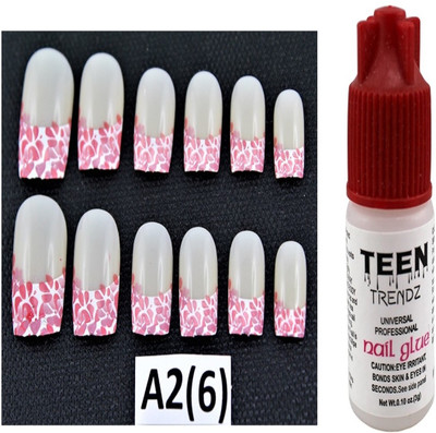 

Ear Lobe & Accessories Round Tip Full Cover Nails With Glue 12 Pcs A2(6) Multicolour(Pack of 12)