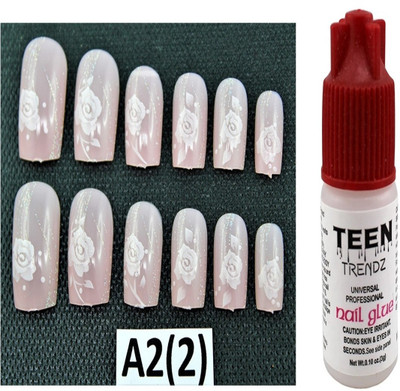 

Ear Lobe & Accessories Round Tip Full Cover Nails With Glue 12 Pcs A2(1) Multicolour(Pack of 12)
