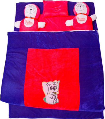 

notum Velvet Baby Bedding Set to Protect from Mosquito with Two doremon Teddy and 1 Pillow, 0-24 Months, Blue and Drank Pink Combination Velvet Bedding Set(Blue)