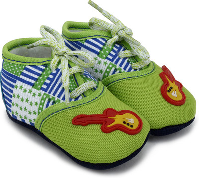 

Superminis Baby Boys Guitar Style Printed Soft Base Booties/ Shoes With Knot Closure Booties(Toe to Heel Length - 11 cm Green)