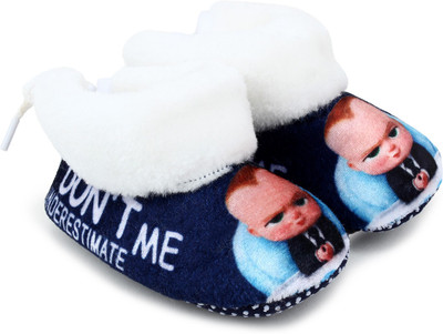 

Superminis Baby Girls and Baby Boys Ankle Length With Heart Print Soft Base Booties/ Shoes Booties(Toe to Heel Length - 11 cm Dark Blue)