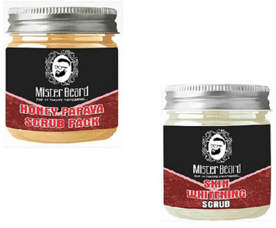 MISTER BEARD HONEY PAPAYA SCRUB 100GM WITH SKIN WHITENING SCRUB 100GM(Set of 2)