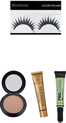 

blushinsta combo set of eyelashes dermacol la concealer compact powder(Set of 4)
