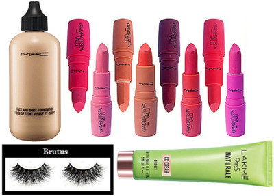 

BRUTUS Eyelashes, Mac Face And Body Foundation, Giambattista Valli Matte Finish Lipstick Pack of 8, 9to5 Naturale Cc Cream Honey With Pure Aloe Vera(Set of 11)
