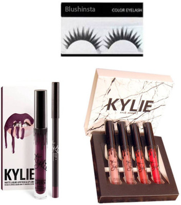 

blushinsta kylie lip kit , kylie liquid lipstick, eyelashes(Set of 3)