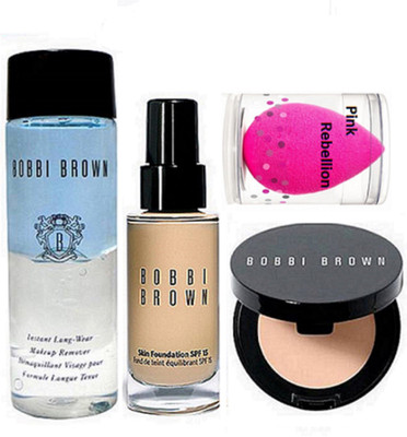 

Pink Rebellion Sponge Puff & Bobbi Brown Makeup Remover & Corrector Concealer & Skin Foundation(Set of 4)