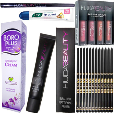 

Boroplus Antiseptic Cream (40 ml), Lip Guard, Waterproof Eyeliner With 36 hrs Stay, Primer 35 ml, 4 Mini Lipstick Pink Edition Of Huda , 12 Ads Waterproof Eyeliner(Set of 1)