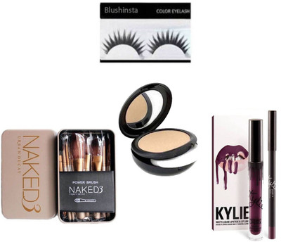 

blushinsta compact powder, naked3, kylie liquid lipstick, eyelashes(Set of 4)