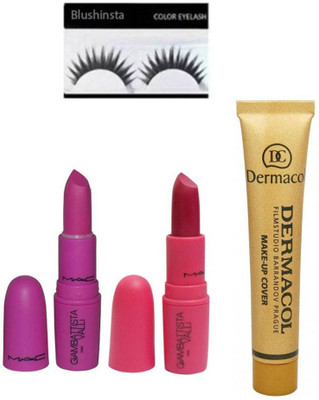 

blushinsta dermacol, eyelashes, mac set 2 lipstick(Set of 4)