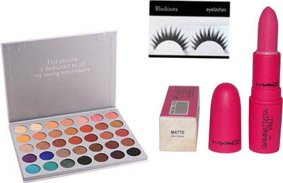 

Blushinsta Combo kit Mac Giambattista lipstick, morphe jaclyn hill eyeshadow palette 25 g (white) and eyelashes(Set of 3)