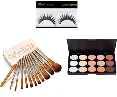 

blushinsta mc 15 shade platte,naked 3 brush , eyelashes(Set of 3)