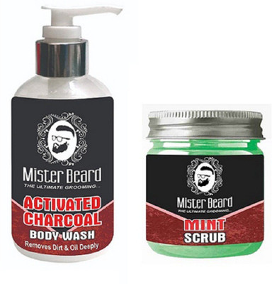 

MISTER BEARD MISTER BEAD CHARCOAL BODY WASH 200ML WITH MINT SCRUB 100GM(Set of 2)