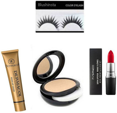 

blushinsta compact powder. mac red lipstick, dermacol,, eyelashes(Set of 4)