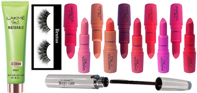 

BRUTUS Eyelashes, Mac Brooke Candy Mascara, Giambattista Valli Matte Finish Lipstick Pack of 10, 9to5 Naturale Cc Cream Honey With Pure Aloe Vera(Set of 13)