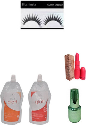 

blushinsta combo set of eyelashes glatt giambattista lipstick huda nail paint(Set of 5)